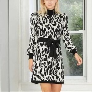 NWT Who What Wear Leopard  Balloon Sleeve Sweater Dress Animal Jacquard XXL